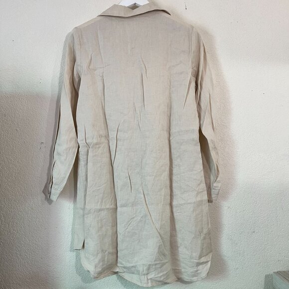 Sigrid Olsen Womens Beige Linen Button-Down Tunic Shirt Dress Small Long Sleeve - Picture 3 of 8